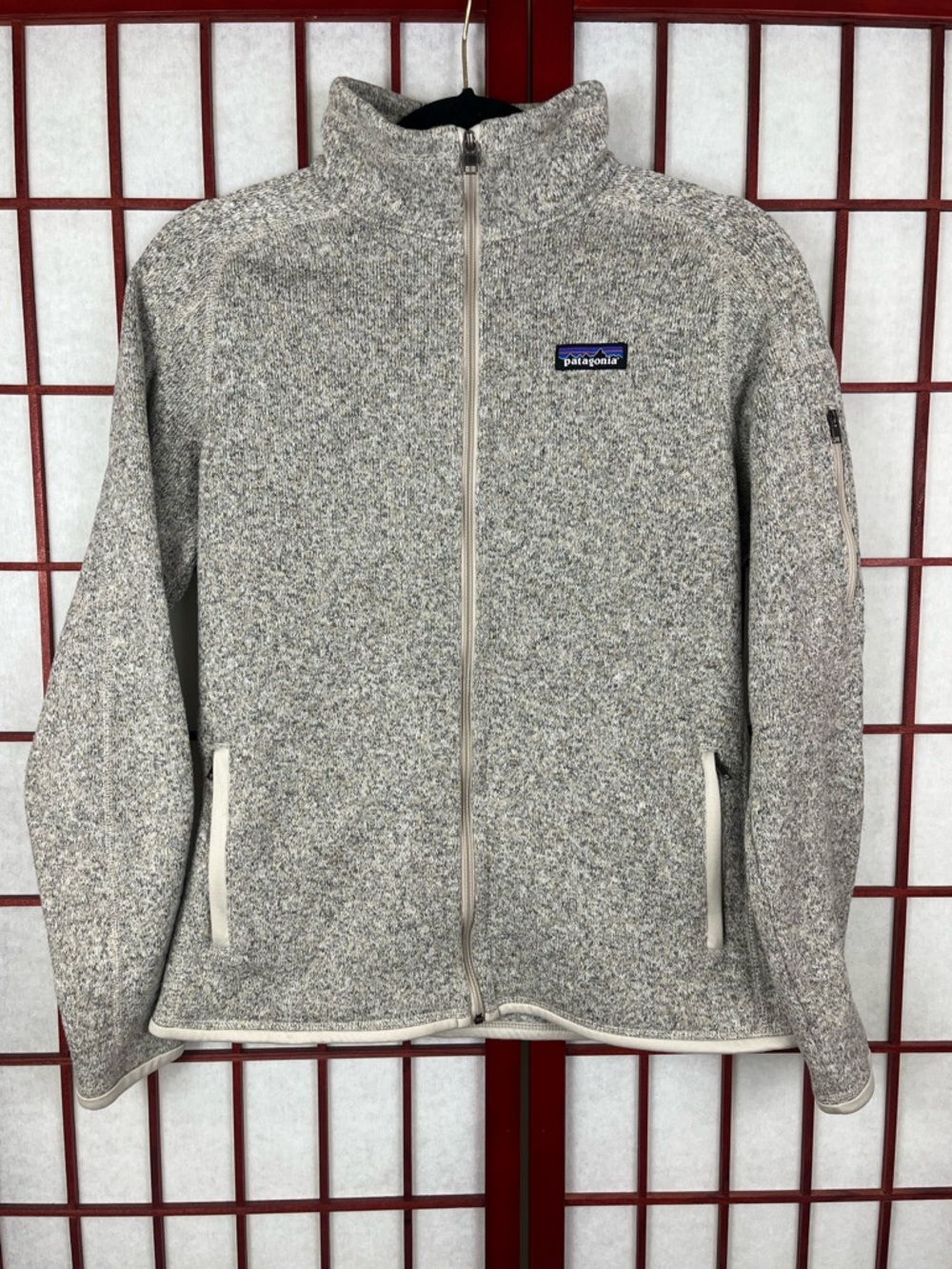 Patagonia Full Zip Fleece Jacket Tan Collar Winter Beige